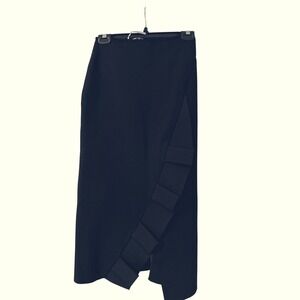 Roland Mouret Bernwood Black Birdseye Stitch Ruffle Midi Skirt SS21 K6439 Size S